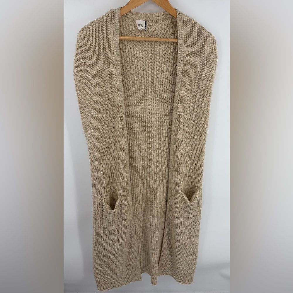 Anthropologie Akemi + Kin women’s long knit sleeveless tan sweater cardigan O/S